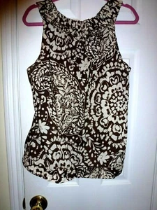 TOMMY HILLFIGER LARGE WOMENS BROWN AND WHITE 100% COTTON DARLING BLOUSE - Picture 1 of 4