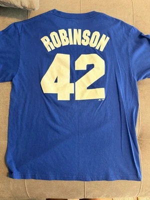 Jackie Robinson #42 Brooklyn Dodgers Majestic Blue Team MLB T-Shirt Men’s Large - Image 1 of 4