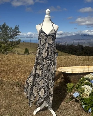 INC Silk Boho Chic Whimsygoth Y2K Black Halter whimsical asymmetrical hem Dress - Image 1 of 4