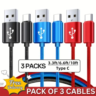 USB A to USB-C Cable Braided Fast Charger Type C Lead For iPhone 15 16 / Samsung - Image 1 of 4