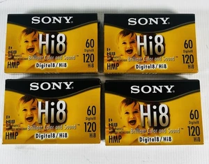 Sony Hi-8 120 Minute Digital8 60 Min HMP Camcorder Cassette Tape 4 Pack - Picture 1 of 5