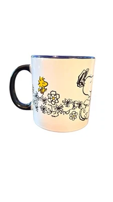 Peanuts Black, White & Yellow Snoopy & Woodstock In Flowers Large Coffee Mug - Image 1 of 4