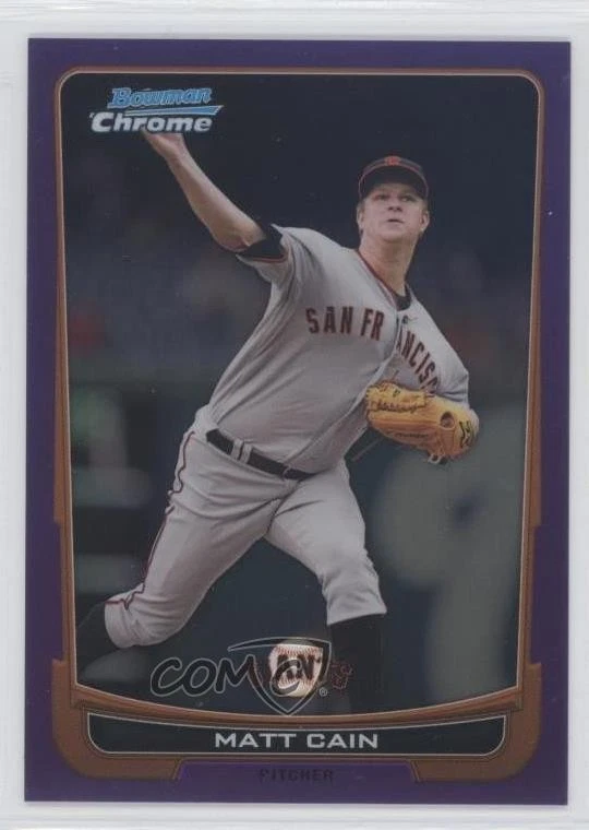 2012 Bowman Chrome Purple Refractor /199 Matt Cain #195 - Image 1 of 2
