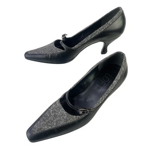 Ann Taylor Loft donna Mary Jane tacco 2,25" tweed pelle nero bianco Brasile S 8,5 - Foto 1 di 10