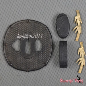 Edelstahl TSUBA SET Handschutz Kashira Fuchi Messing Menuki Schwert Zubehör - Bild 1 von 3