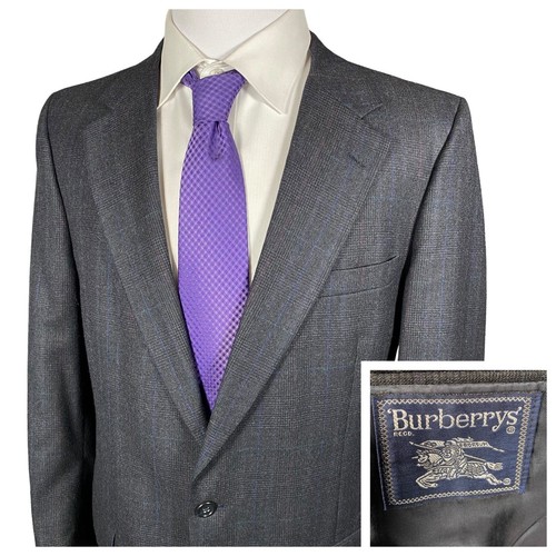 Vintage Burberry Sport Cappotto Uomo 41L Grigio Navy Plaid Lana Blazer Due Btn Giacca