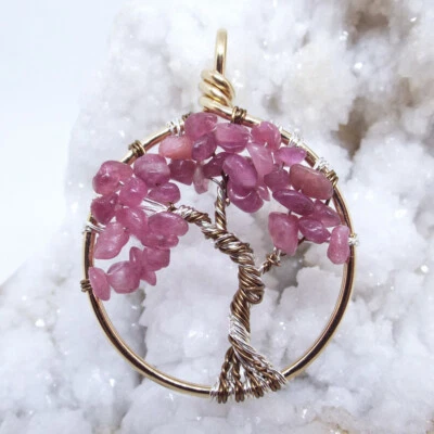 Turmalina, árvore, envolto em arame, colar, prata esterlina, 14k GF, #1798 - Imagem 1 de 3