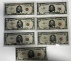 Rare Collection Of 7 1963 $5 Red Seal Notes - Historical Currency!