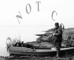 ANTIQUE HUNTING REPRODUCTION 8X10 PHOTOGRAPH DUCK HUNTER WITH BOAT DECOYS - Picture 1 of 1