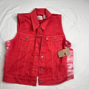 New Vintage Levis Jean Vest Red Color White Print Youth Size XLarge A040524 - Picture 1 of 7