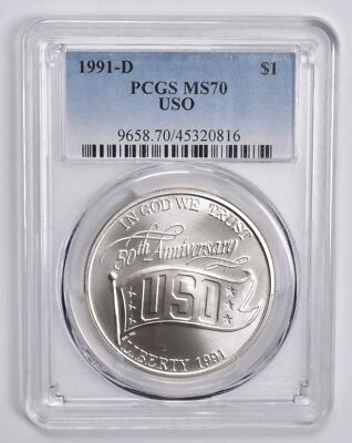 MS70 1991-D USO Commemorative Dollar PCGS Blue Label - Image 1 of 4
