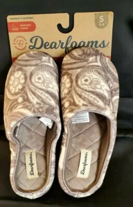 Dearfoams Taupe brown/gray Paisley Slip On Slippers Size S - Picture 1 of 3