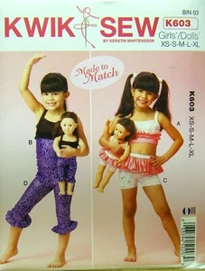 KWIK SEW K603 TOP SHORTS LEGGINGS GIRLS SIZES XS S M L XL & 18" DOLLS UNCUT - Picture 1 of 2