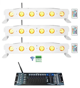 3) Rockville BEST STRIP 60 White Rechargeable Light Bars+Wireless DMX Controller - Picture 1 of 12