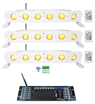 3) Rockville BEST STRIP 60 White Rechargeable Light Bars+Wireless DMX Controller - Image 1 of 4