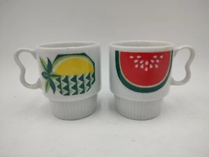 Set Of 2 Vintage Westwood Japan Fruitcut Stackable Mugs Watermelon & Lemon - Picture 1 of 13