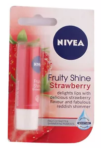 Nivea Fruity Shine Strawberry Lip Balm For Dry Lips Red Color - Picture 1 of 4
