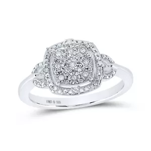 Sterling Silver Womens Round Diamond Cluster Ring 1/12 Cttw - Picture 1 of 2