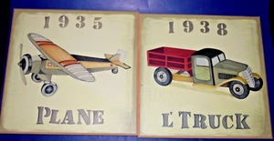 Linen N Things Wood 1935 Plane and 1938 Truck Picture 9X9 Inches - Real Nice - Picture 1 of 3