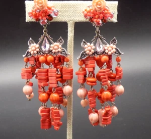 Dannijo Lionel Clip-On Chandelier Earrings Orange Floral Bead Chacha Retail $195 - Picture 1 of 13