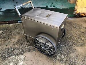Customized Stainless Steel Food Drinks Ice Cream Cold Cooler Box Push Cart
