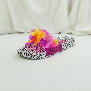 Betsey Johnson 9 Dalary Sandals Slides  Animal/Cheetah Print Lucite Floral Top