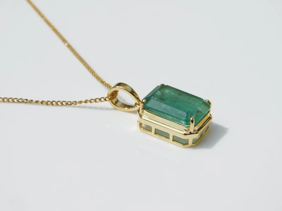 Collar colgante de esmeralda natural de Zambia de oro macizo de 14k cadena colgante de 16 pulgadas C32 Foto 1 de 4
