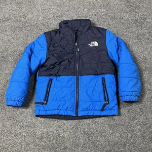 North Face Jacket Boys XS 6 Blue Black Reversible Fleece Puffer Winter Warm - Picture 1 of 13