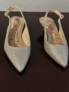 Sam Edelman Ludlow Sz 6M Silver Glitter Slingback Kitten Heel Pointed Toe Pump - Picture 1 of 6