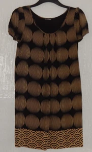 WOMEN'S SIZE 14 AUTOGRAPH BLACK/GOLD SHORT SLEEVE SILK SMOCK TUNIC DRESS VGC - Picture 1 of 4