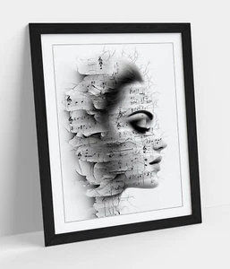 SHEET MUSIC WOMAN PORTRAIT -FRAMED WALL ART POSTER PAPER PRINT - Picture 1 of 10