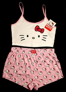 HELLO KITTY Ladies Large Croptop & Shorts Pyjama Set Pj's BNWT Primark Licensed - Picture 1 of 1