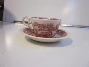 Vintage Copeland Spode PINK Tower Scene TEA CUP AND SAUCER - Picture 1 of 5