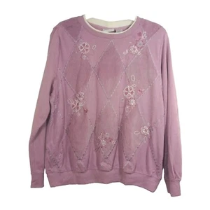 Alfred Dunner Vintage Sweatshirt rosa Blumenmuster Diamant Cottage Kern Gr. 12 - Bild 1 von 10