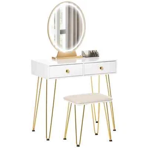 Dressing Table Set With LED Mirror & Stool 2 Drawers Makeup Desk - Picture 1 of 11