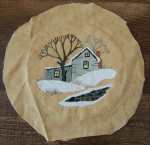 Homemade Embroidered Pic on Fabric WINTER HOME Ready for Hoop 9" Cottagecore - Picture 1 of 3
