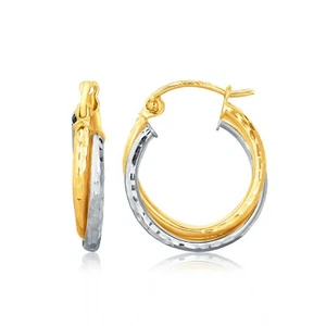 14K bicolor Weißgold Creolen 0,75" Länge x 0,63" Breite - Bild 1 von 2