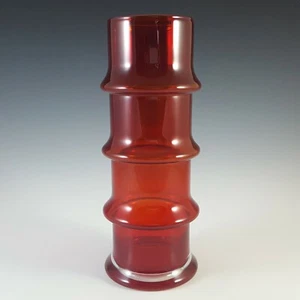 Riihimaki #1532 Riihimaen Lasi Oy Red Hooped Cased Glass Vase - Picture 1 of 6