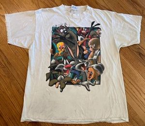 VTG 1996 Looney Tunes Portrait White Shirt Size Large 90s Jerry Leigh Art Worn - Picture 1 of 22
