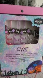Set of 6 Glow Pink Purple Clear Straws Party Decor REUSABLE BPA Free Bats NEW! - Picture 1 of 7