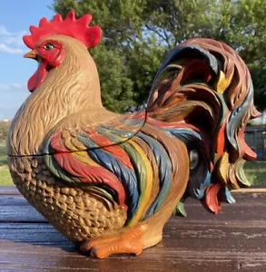 14.5” Rooster Chicken Hen Cookie Jar Hand Painted Sculpture - Picture 1 of 16