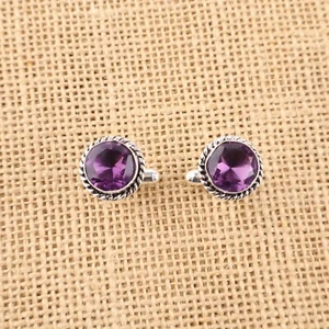 Gemelli viola argento sterling 925 pietra preziosa ametista naturale regalo festa del papà - Foto 1 di 2