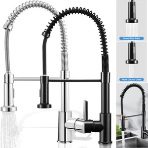 Modern Spring Kitchen Sink Mixer Tap with Pull Down Sprayer 360° 2 Spray Mode UK - Picture 1 of 14