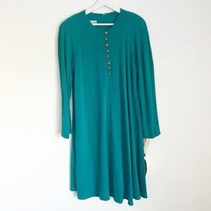 NWT Vtg Jessica Howard by Mitchell Rodbell Bullocks Green A-Line Midi Gems 14 - Picture 1 of 8