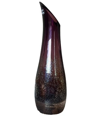 "Florero lágrima amatista iridiscente de vidrio artístico 11,75"" hecho en Polonia" Foto 1 de 4