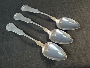 GROUP/3 ANTIQUE AMERICAN E. & D. KINSEY KY COIN SILVER SERVING SPOONS, c. 1850 - Picture 1 of 7