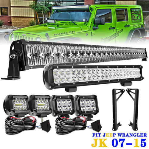 52'' LED Light Bar 20'' Lower 4'' Pods Mounts For Jeep Wrangler JK Driving 07-15