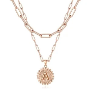 Letter A Initial Necklace ROSE GOLD for Women Paperclip Chain-No Tarnish - Picture 1 of 5