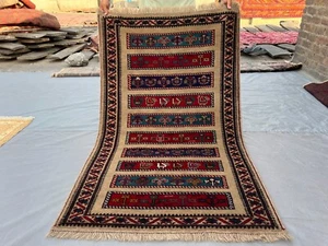 Afghan Baluchi Pictorial Rug 2'10 x 4'9 ft – Handmade Tribal Wool Art Carpet - Picture 1 of 9