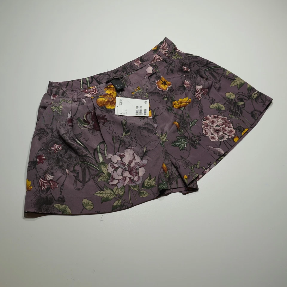 H&M Pantalones Cortos Mujer 2 Púrpura Diseño Floral Boho Cottagecore Verano Informal Día Salida Foto 1 de 4